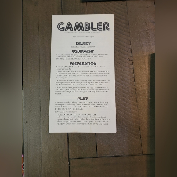 Vintage 1977 Gambler Board Game - Picture 6 of 6